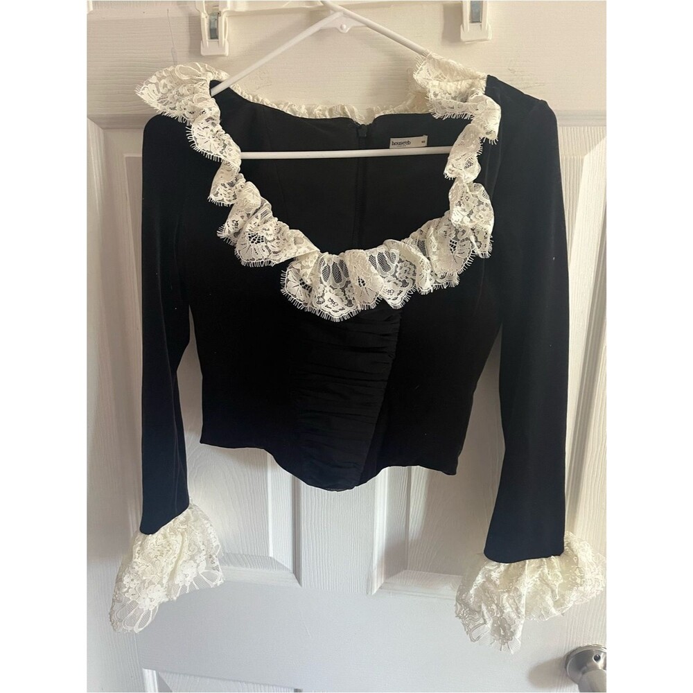 House of CB Top Black Velvet Jacinda Lace Ruffle Long Sleeve Corset size XS - Picture 3 of 10